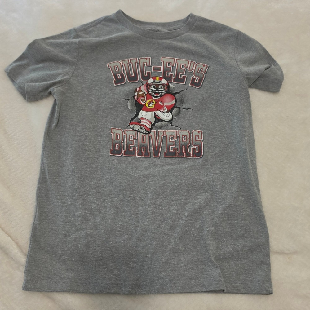 Buc-ee's‎ Graphic T-Shirt Kids Youth Large Gray Excellent Football 82 Beavers
